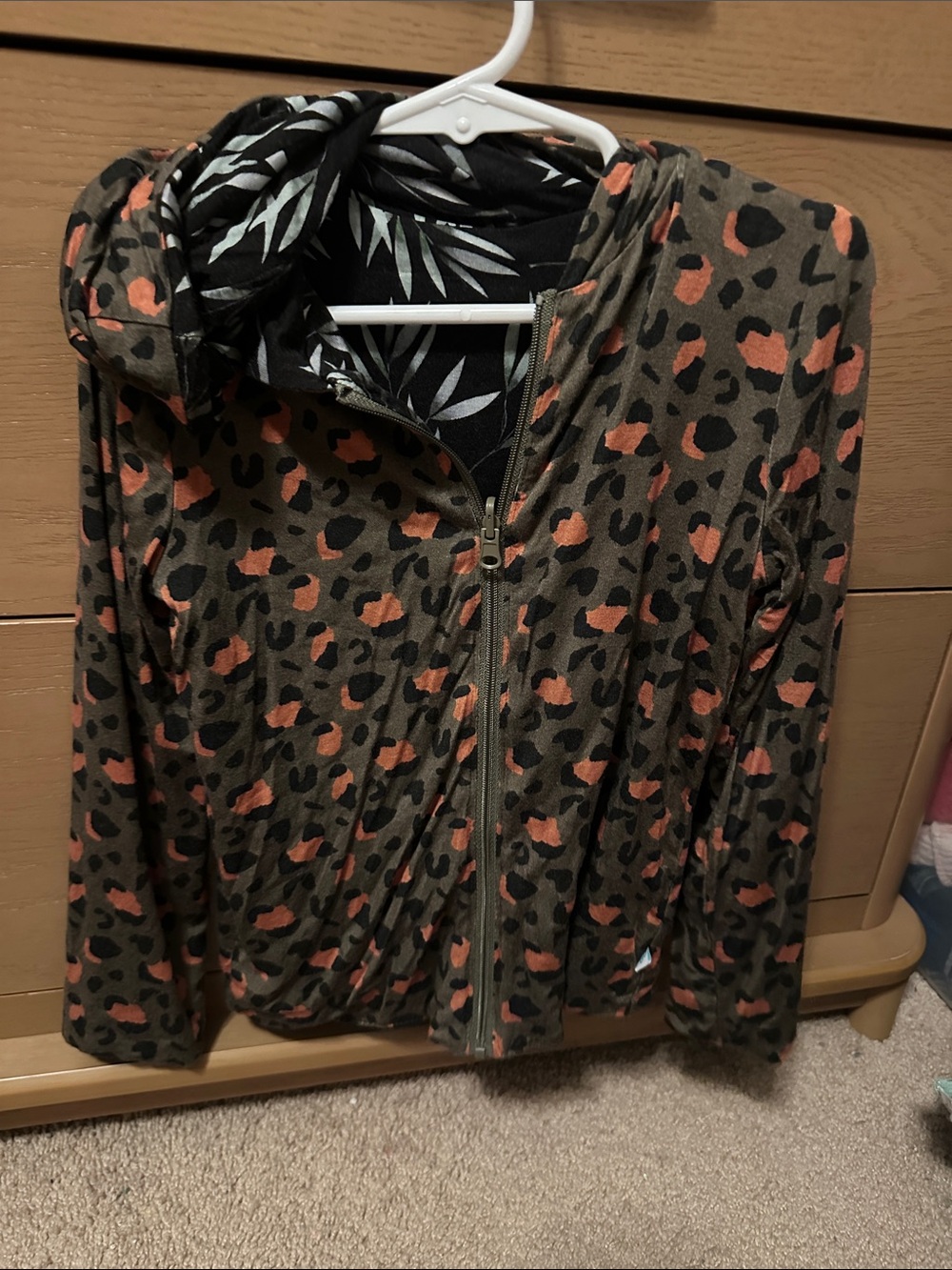 Posh Peanut Olive and Coral Leopard Bomber Jacket